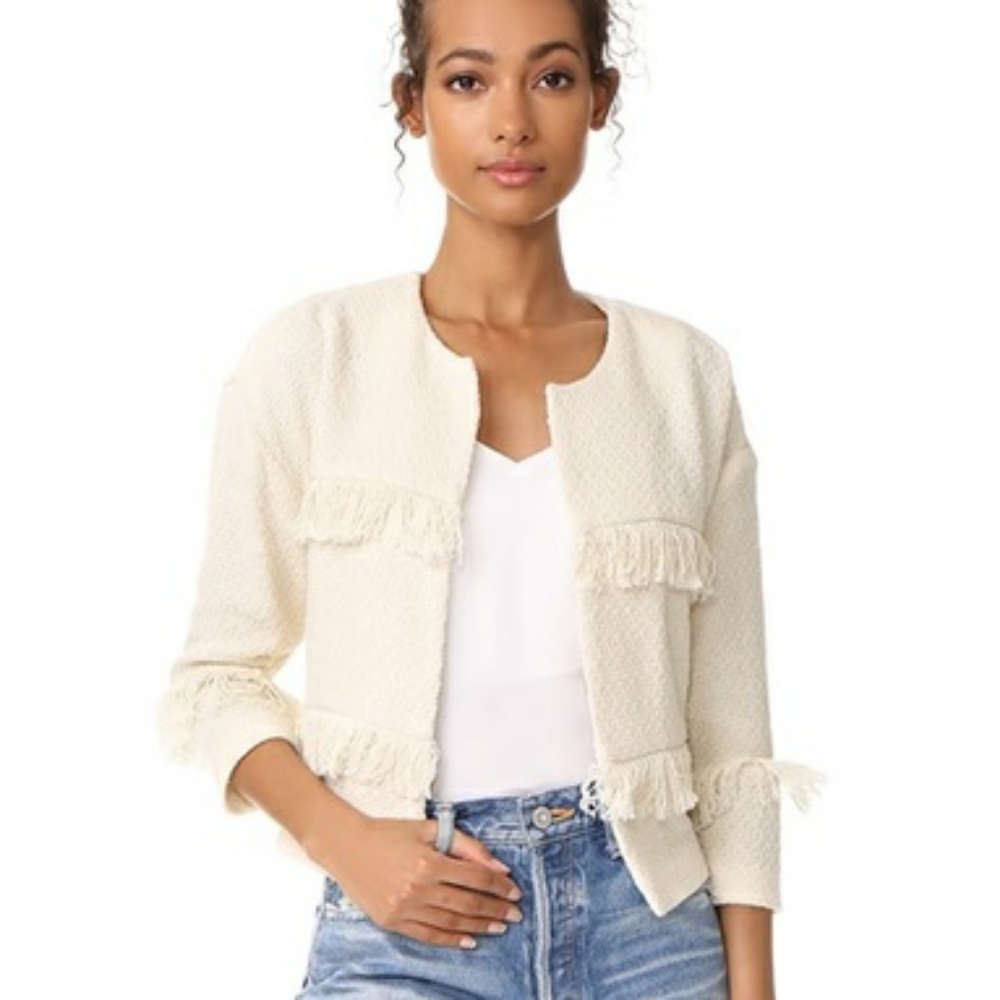 Joie Porcelain Jacoba Fringe Jacket Size Small